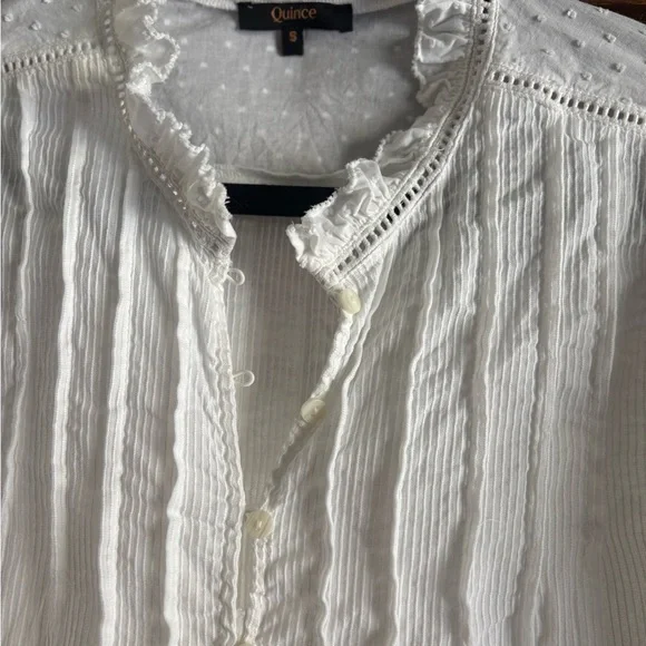 Quince White Organic Textured Cotton Peasant Blouse - Picture 8 of 13